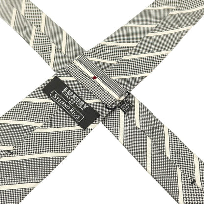 【新品】ステファノリッチ STEFANO RICCI LUXURY COLLECTION シルク ストライプ柄ネクタイ ブラックxホワイト【 状態ランクN 】【 メンズ 】