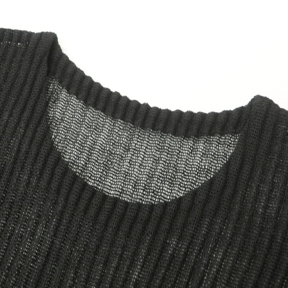 【中古】オム プリッセ イッセイミヤケ HOMME PLISSE ISSEY MIYAKE 2026年秋冬 プリーツ メッシュ 半袖カットソー ブラック【サイズ表記なし（L位）】【 状態ランクA 】【 メンズ 】