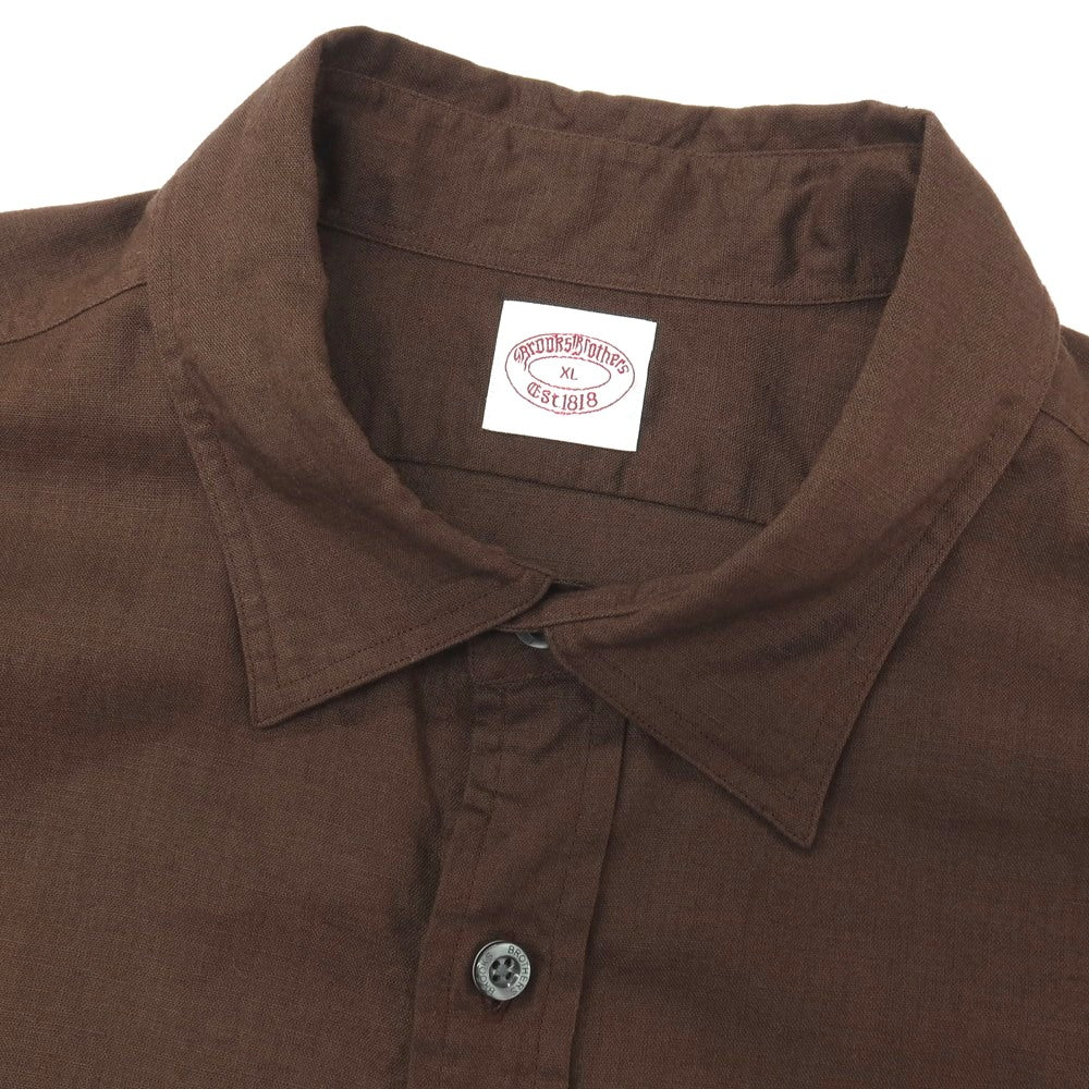 【中古】ブルックスブラザーズ Brooks Brothers リネン系 レギュラーカラー カジュアルシャツ ブラウン【サイズXL】【 状態ランクA 】【 メンズ 】