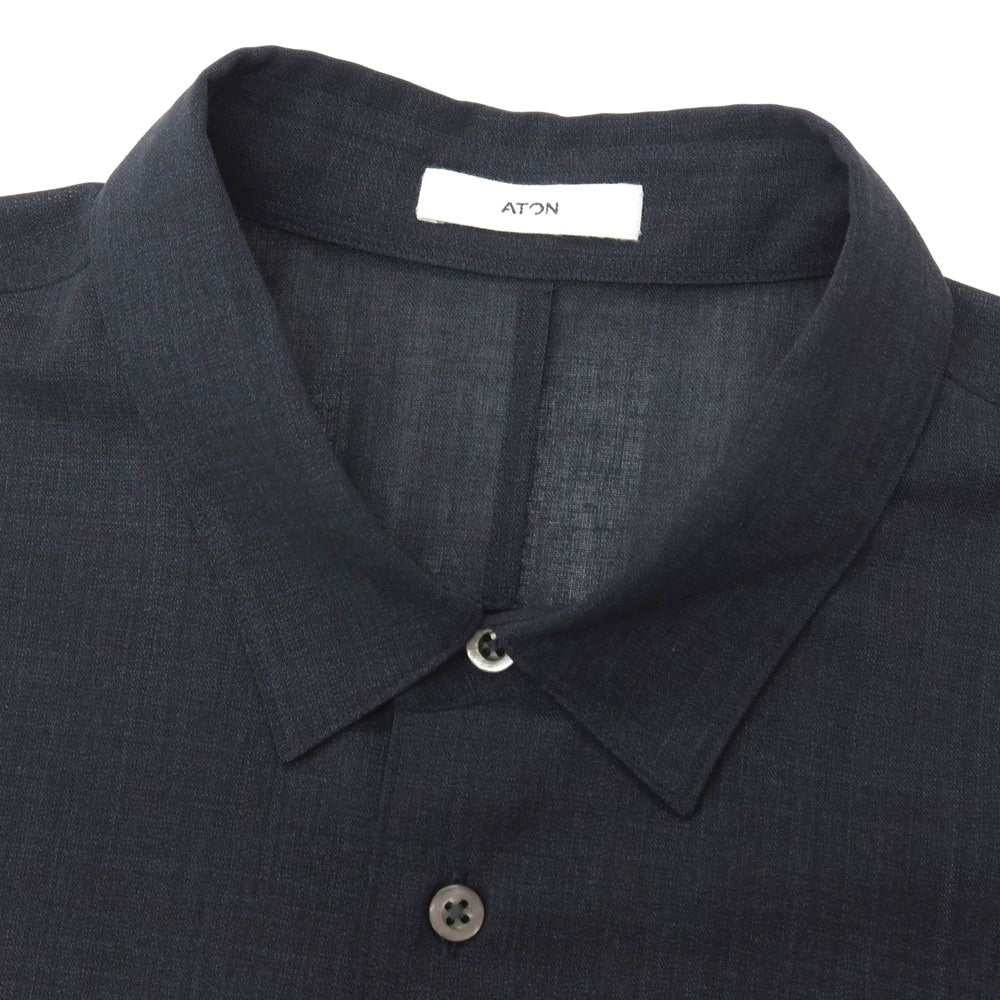 【中古】エイトン ATON ウール系 半袖シャツ ダークネイビー【サイズ6】【 状態ランクA 】【 メンズ 】