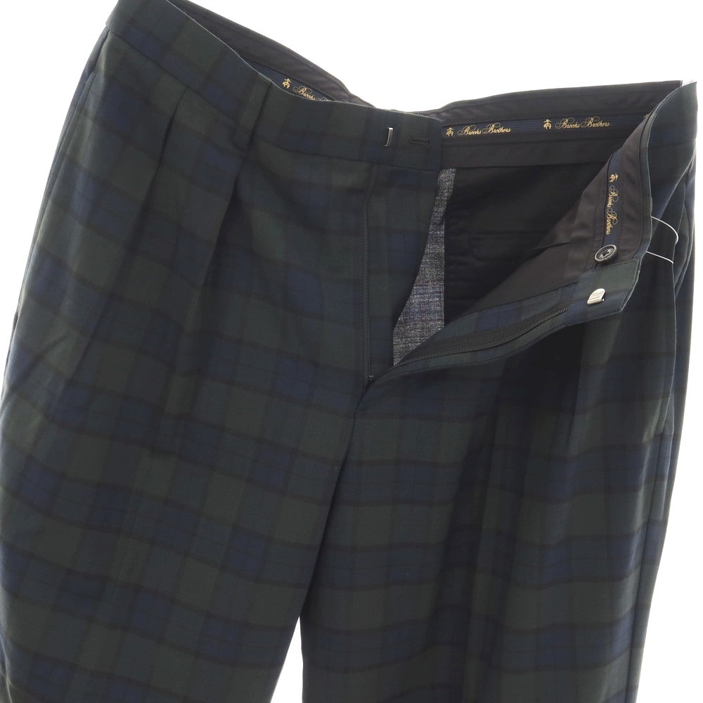 【中古】ブルックスブラザーズ Brooks Brothers ウール系 チェック カジュアルスラックスパンツ グリーンxネイビー【サイズ32】【 状態ランクA 】【 メンズ 】