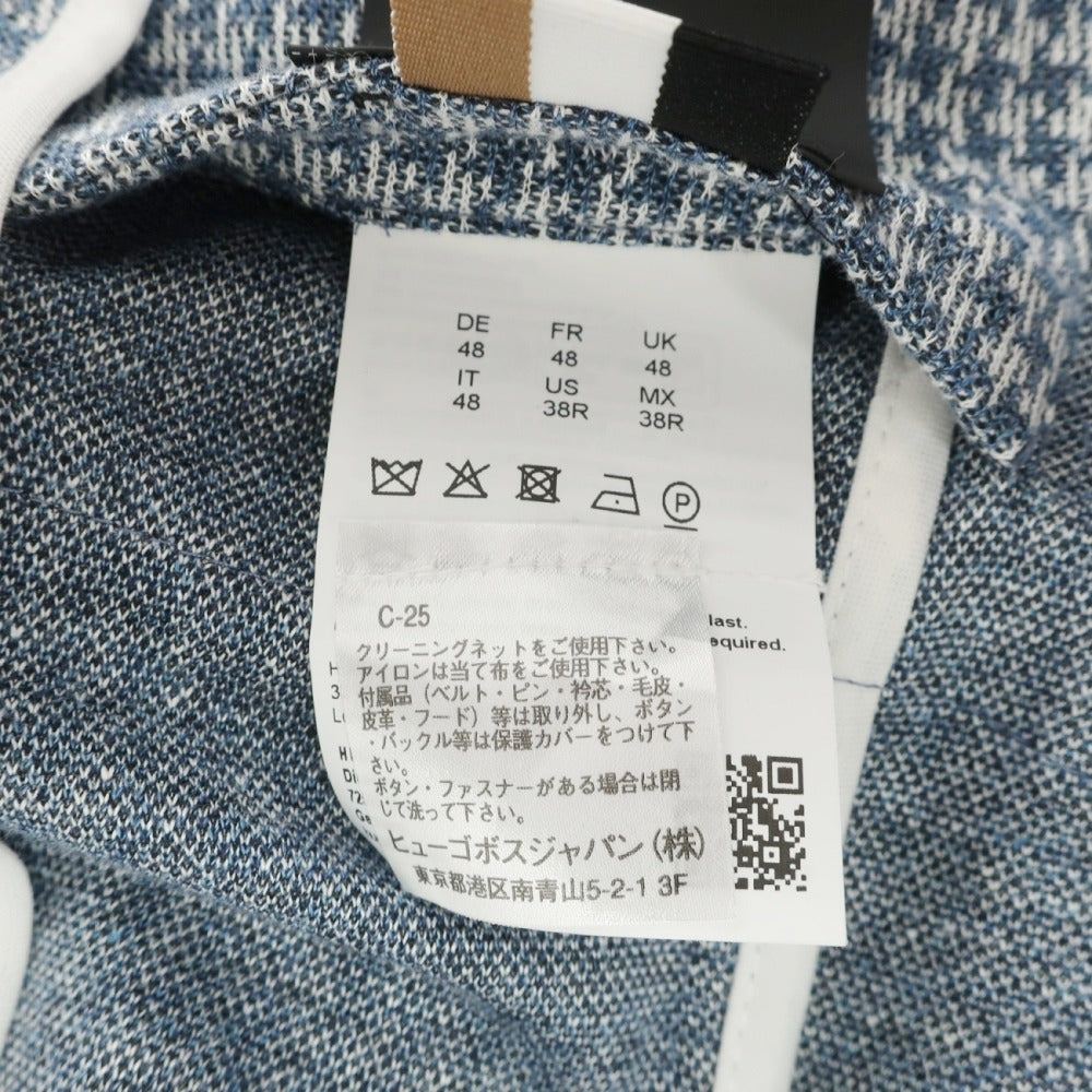 【中古】ボス BOSS リネンコットンポリエステル ジャージー ハウンドトゥース 手裏剣千鳥 2B カジュアルジャケット ブルーxホワイト【サイズ48】【 状態ランクB 】【 メンズ 】