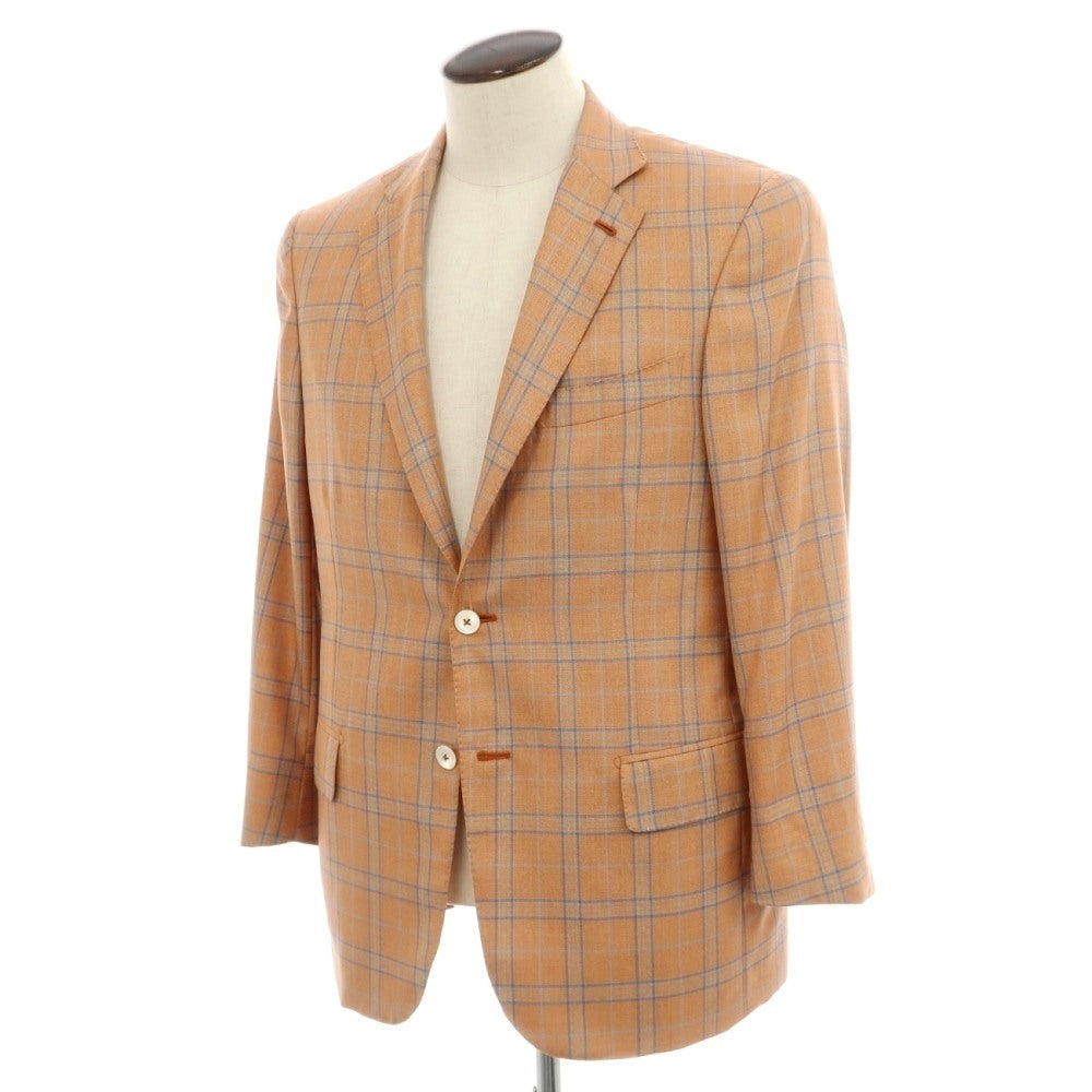 【中古】イザイア ISAIA ウールシルク チェック 2B テーラードジャケット オレンジ系xブルー【サイズ50】【 状態ランクB 】【 メンズ 】