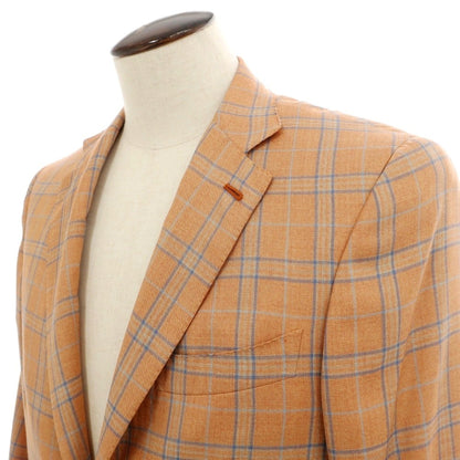 【中古】イザイア ISAIA ウールシルク チェック 2B テーラードジャケット オレンジ系xブルー【サイズ50】【 状態ランクB 】【 メンズ 】