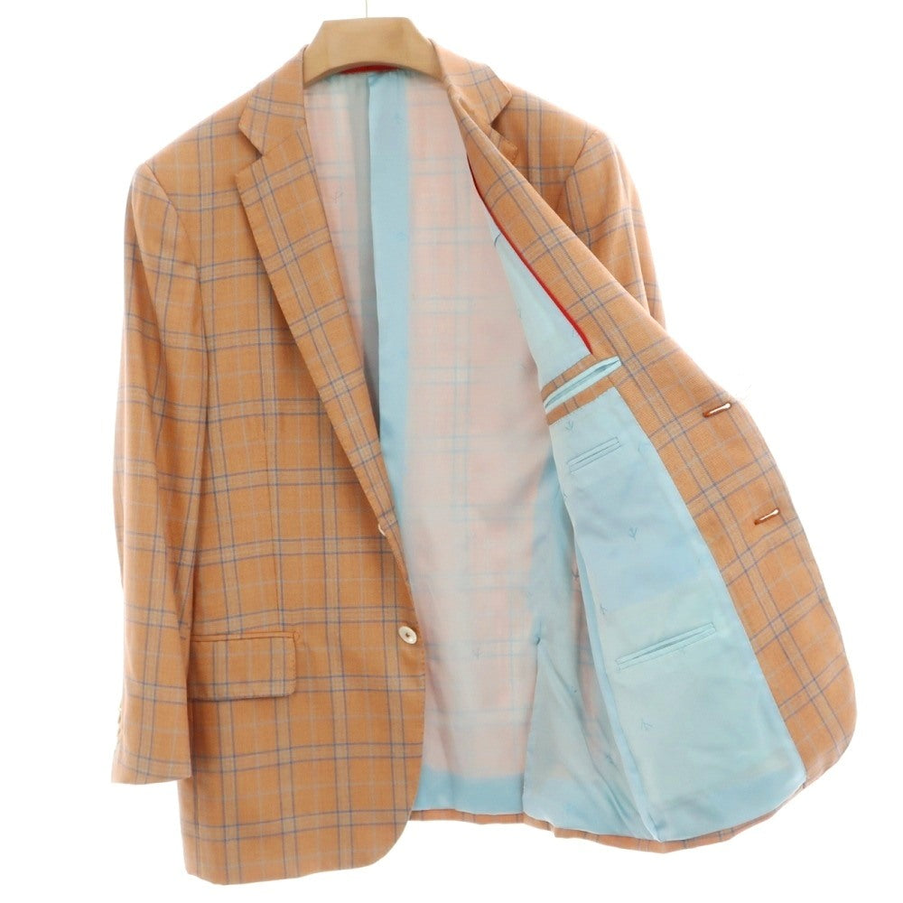 【中古】イザイア ISAIA ウールシルク チェック 2B テーラードジャケット オレンジ系xブルー【サイズ50】【 状態ランクB 】【 メンズ 】