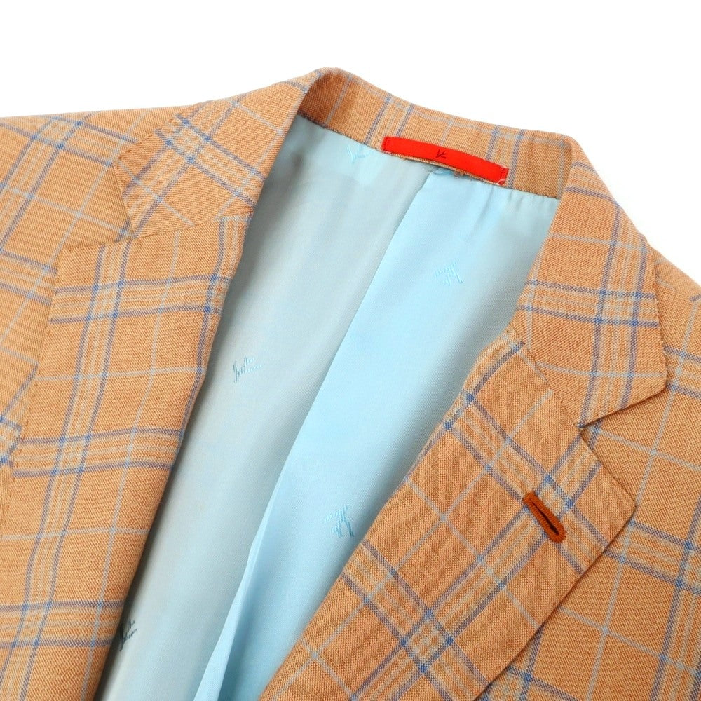 【中古】イザイア ISAIA ウールシルク チェック 2B テーラードジャケット オレンジ系xブルー【サイズ50】【 状態ランクB 】【 メンズ 】