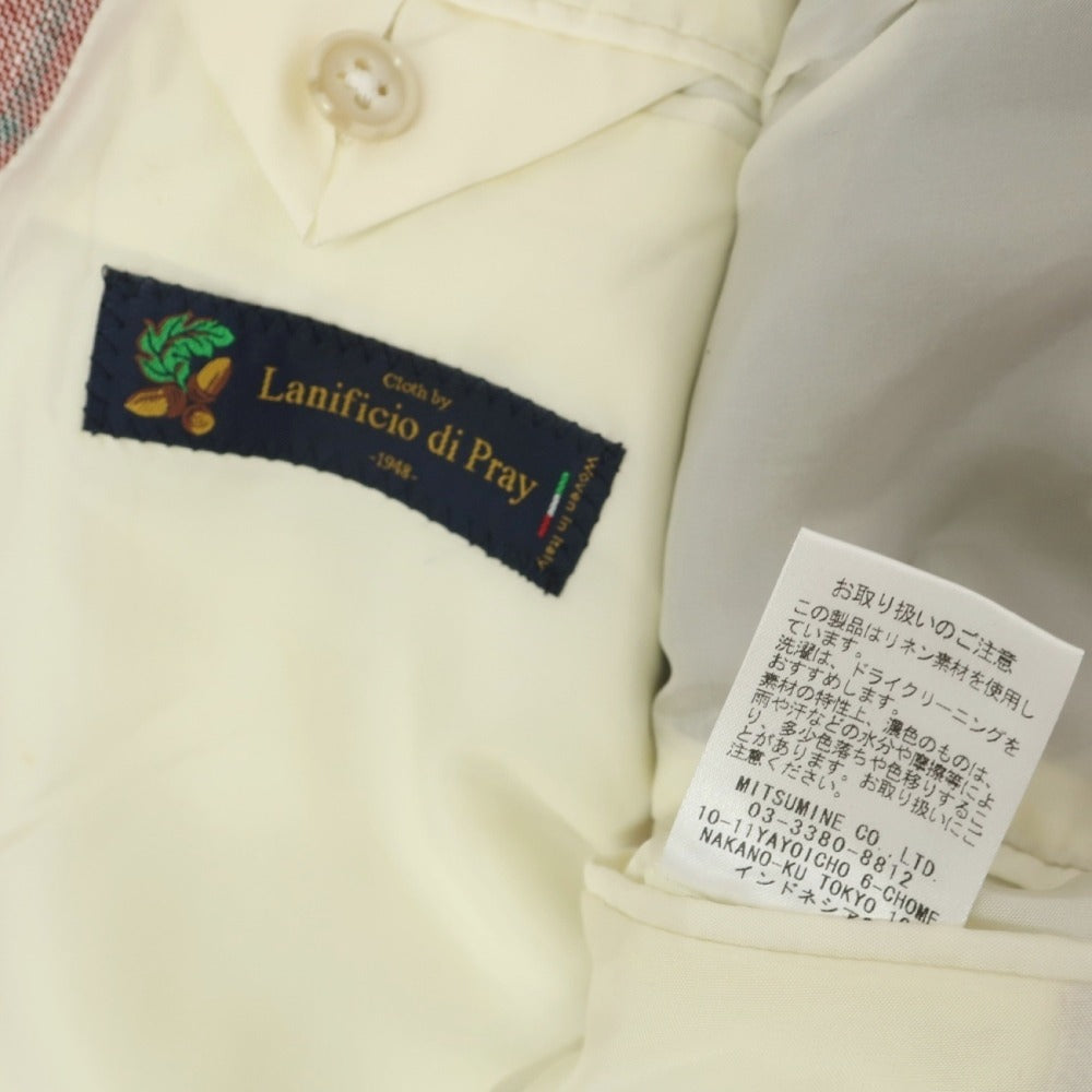 【中古】ミツミネ Mitsumine リネンウール ウィンドウペーンチェック 3B テーラードジャケット レッド系xグリーン【サイズM】【 状態ランクC 】【 メンズ 】
