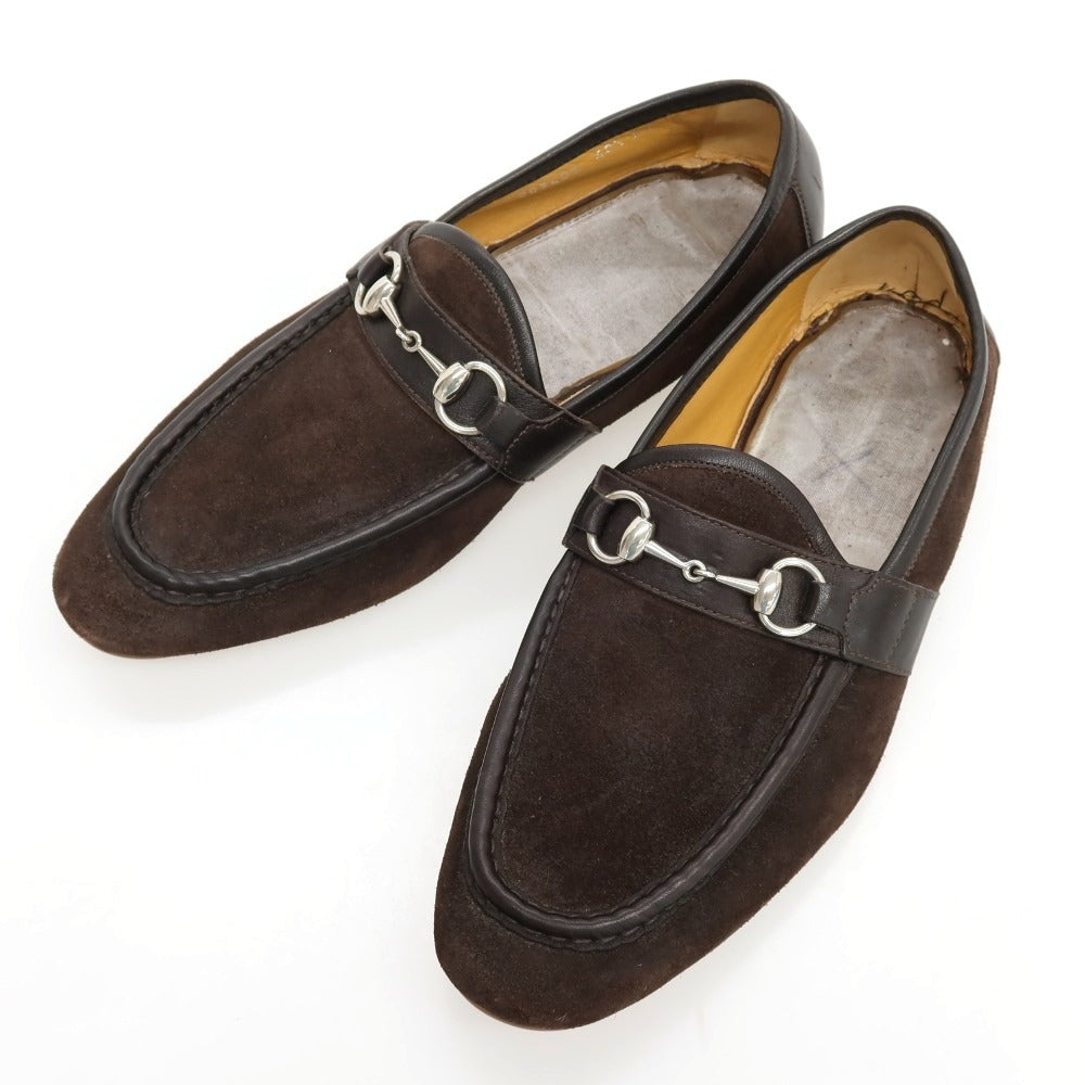 【中古】グッチ GUCCI スエード ローファー ダークブラウン【サイズ40 1/2】【 状態ランクD 】【 メンズ 】
