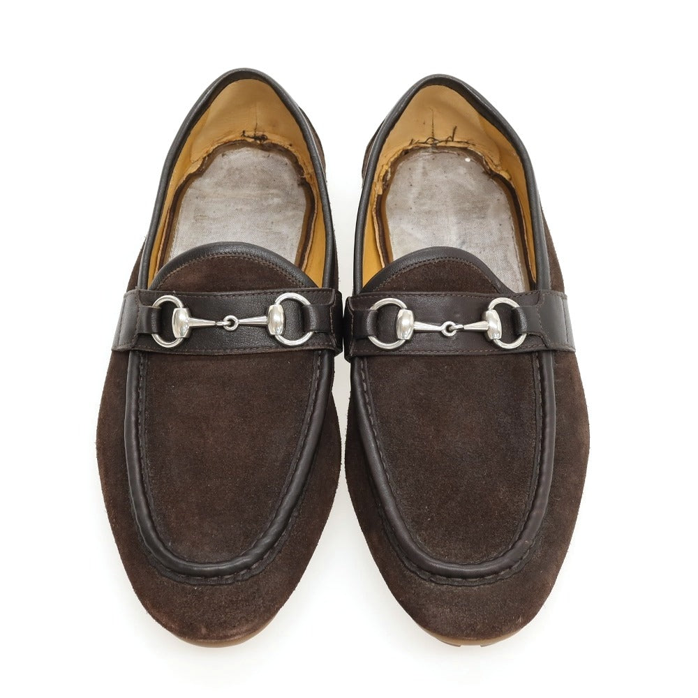 【中古】グッチ GUCCI スエード ローファー ダークブラウン【サイズ40 1/2】【 状態ランクD 】【 メンズ 】