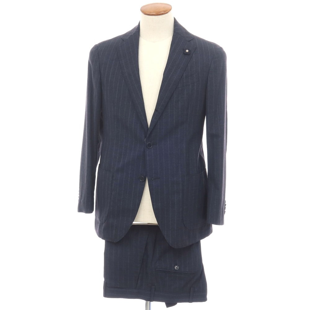 【中古】ラルディーニ LARDINI easy wear ウールポリウレタン ストライプ 3つボタンスーツ ネイビーxブルー【サイズ46】【 状態ランクB 】【 メンズ 】