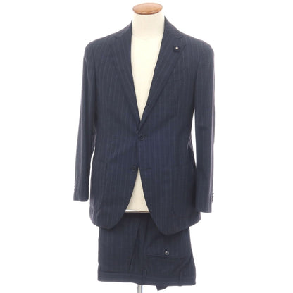 【中古】ラルディーニ LARDINI easy wear ウールポリウレタン ストライプ 3つボタンスーツ ネイビーxブルー【サイズ46】【 状態ランクB 】【 メンズ 】