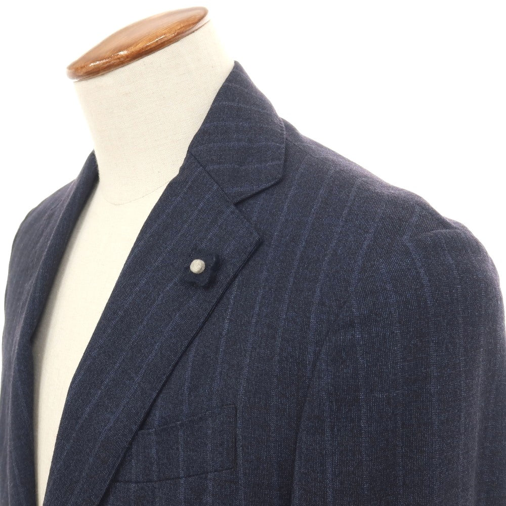 【中古】ラルディーニ LARDINI easy wear ウールポリウレタン ストライプ 3つボタンスーツ ネイビーxブルー【サイズ46】【 状態ランクB 】【 メンズ 】