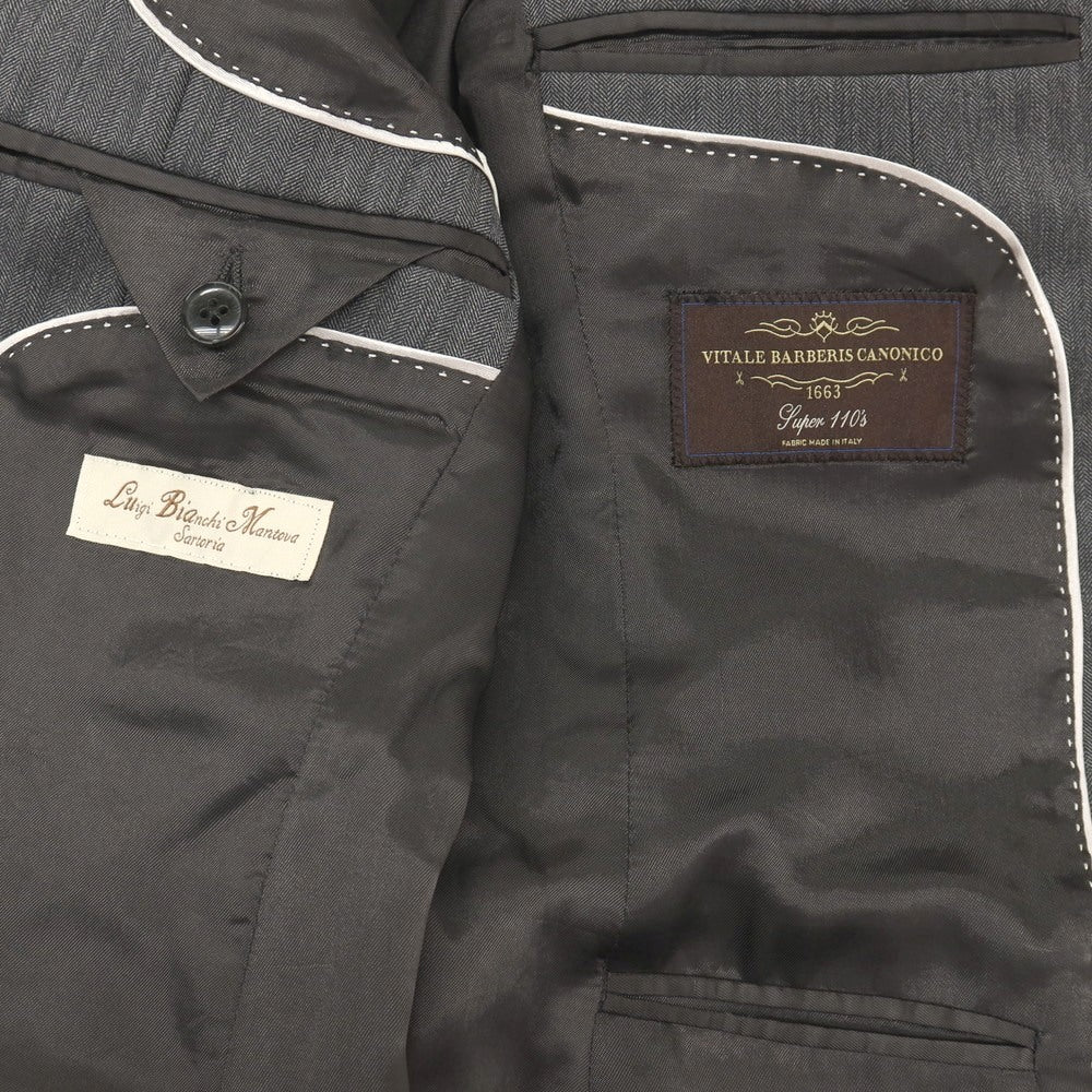 【中古】ルイジ ビアンキ マントヴァ Luigi Bianchi Mantova Super110’s ウール ヘリンボーン 2つボタンスーツ グレー【サイズ46】【 状態ランクC 】【 メンズ 】