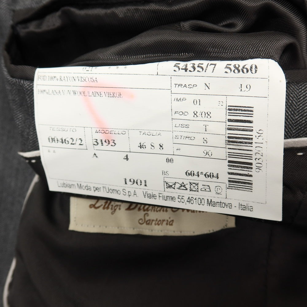 【中古】ルイジ ビアンキ マントヴァ Luigi Bianchi Mantova Super110’s ウール ヘリンボーン 2つボタンスーツ グレー【サイズ46】【 状態ランクC 】【 メンズ 】