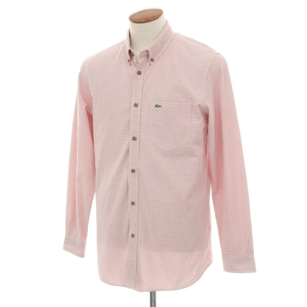 【中古】ラコステ LACOSTE コットンポリウレタン チェック ボタンダウン カジュアルシャツ レッドxホワイト【サイズFR 40】【 状態ランクB 】【 メンズ 】