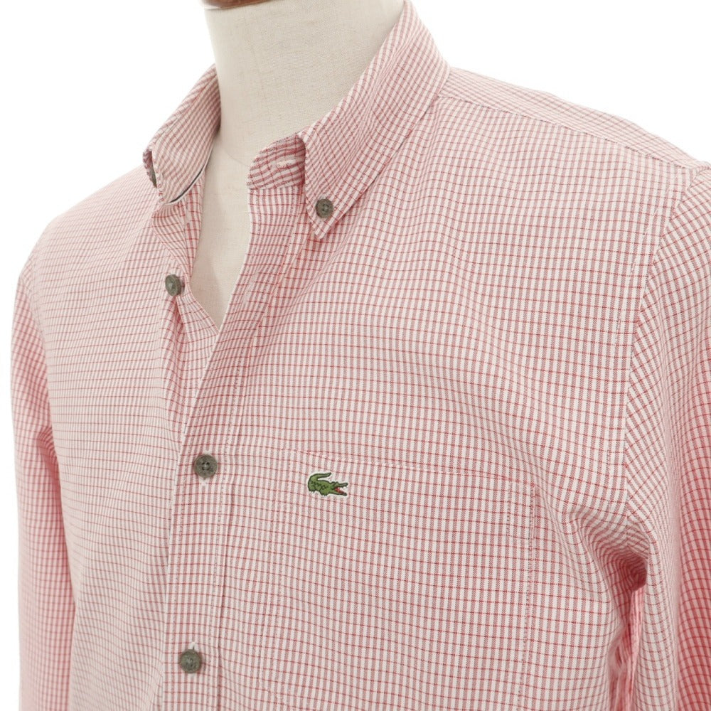 【中古】ラコステ LACOSTE コットンポリウレタン チェック ボタンダウン カジュアルシャツ レッドxホワイト【サイズFR 40】【 状態ランクB 】【 メンズ 】