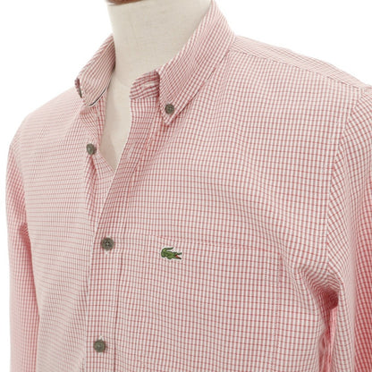 【中古】ラコステ LACOSTE コットンポリウレタン チェック ボタンダウン カジュアルシャツ レッドxホワイト【サイズFR 40】【 状態ランクB 】【 メンズ 】