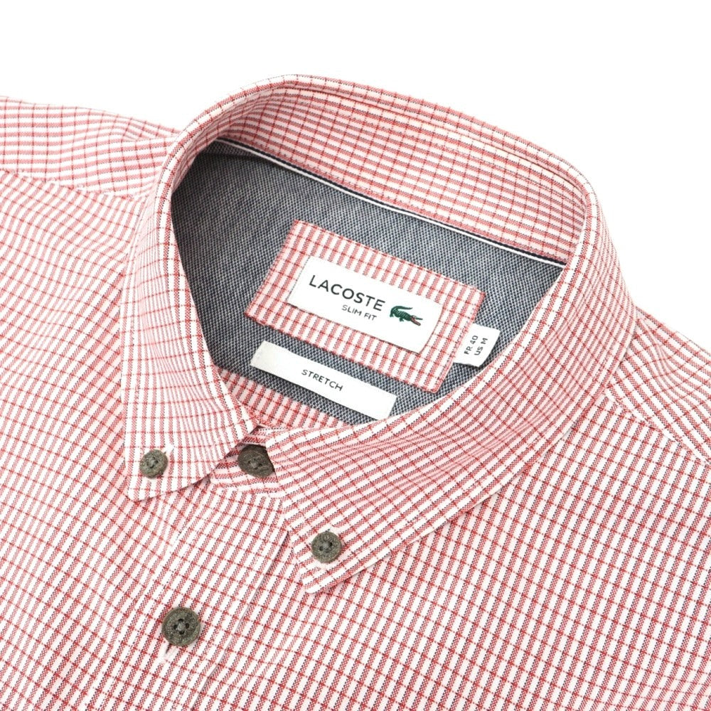 【中古】ラコステ LACOSTE コットンポリウレタン チェック ボタンダウン カジュアルシャツ レッドxホワイト【サイズFR 40】【 状態ランクB 】【 メンズ 】