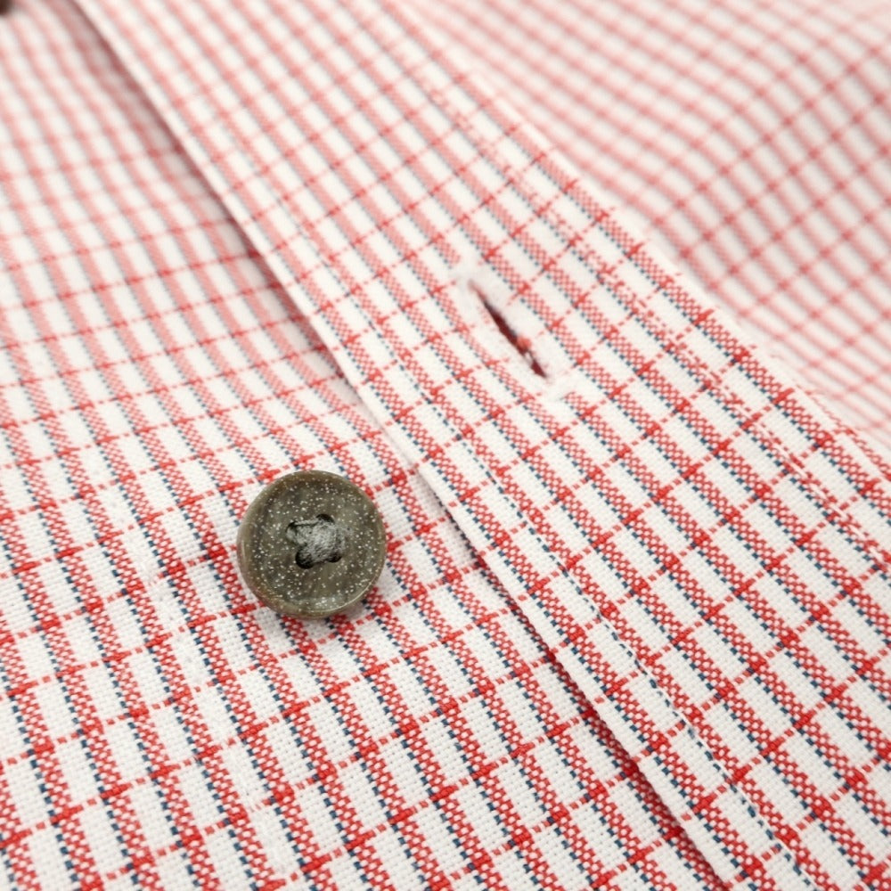 【中古】ラコステ LACOSTE コットンポリウレタン チェック ボタンダウン カジュアルシャツ レッドxホワイト【サイズFR 40】【 状態ランクB 】【 メンズ 】
