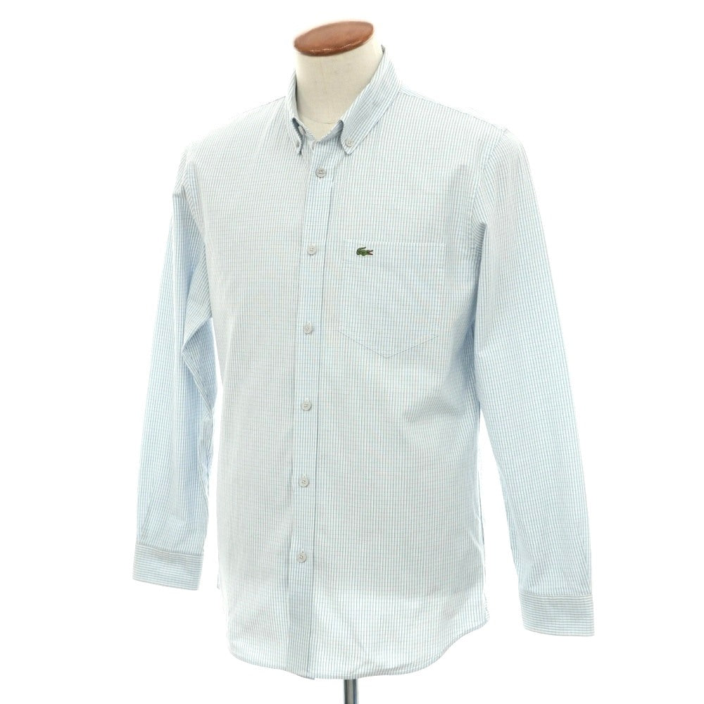 【中古】ラコステ LACOSTE コットンポリウレタン チェック ボタンダウン カジュアルシャツ ライトブルーxホワイト【サイズFR 40】【 状態ランクB 】【 メンズ 】