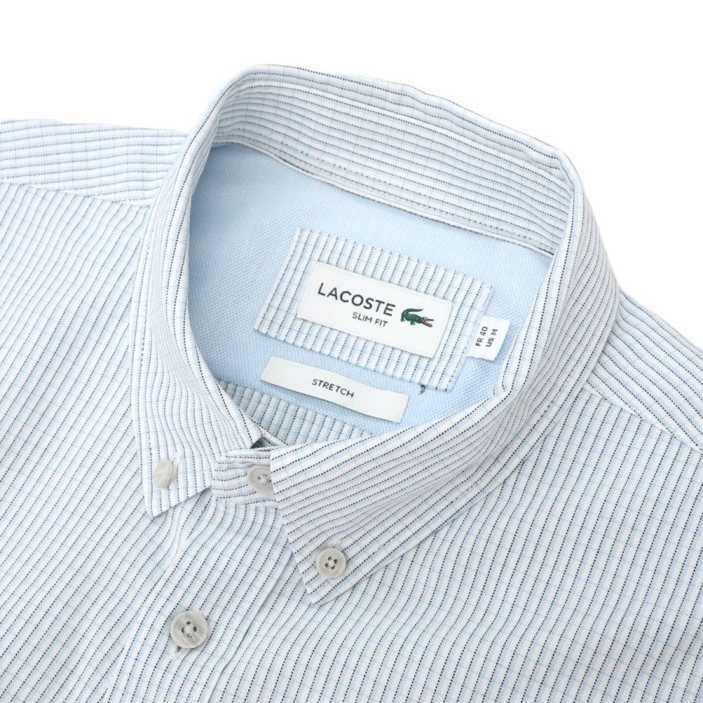 【中古】ラコステ LACOSTE コットンポリウレタン チェック ボタンダウン カジュアルシャツ ライトブルーxホワイト【サイズFR 40】【 状態ランクB 】【 メンズ 】