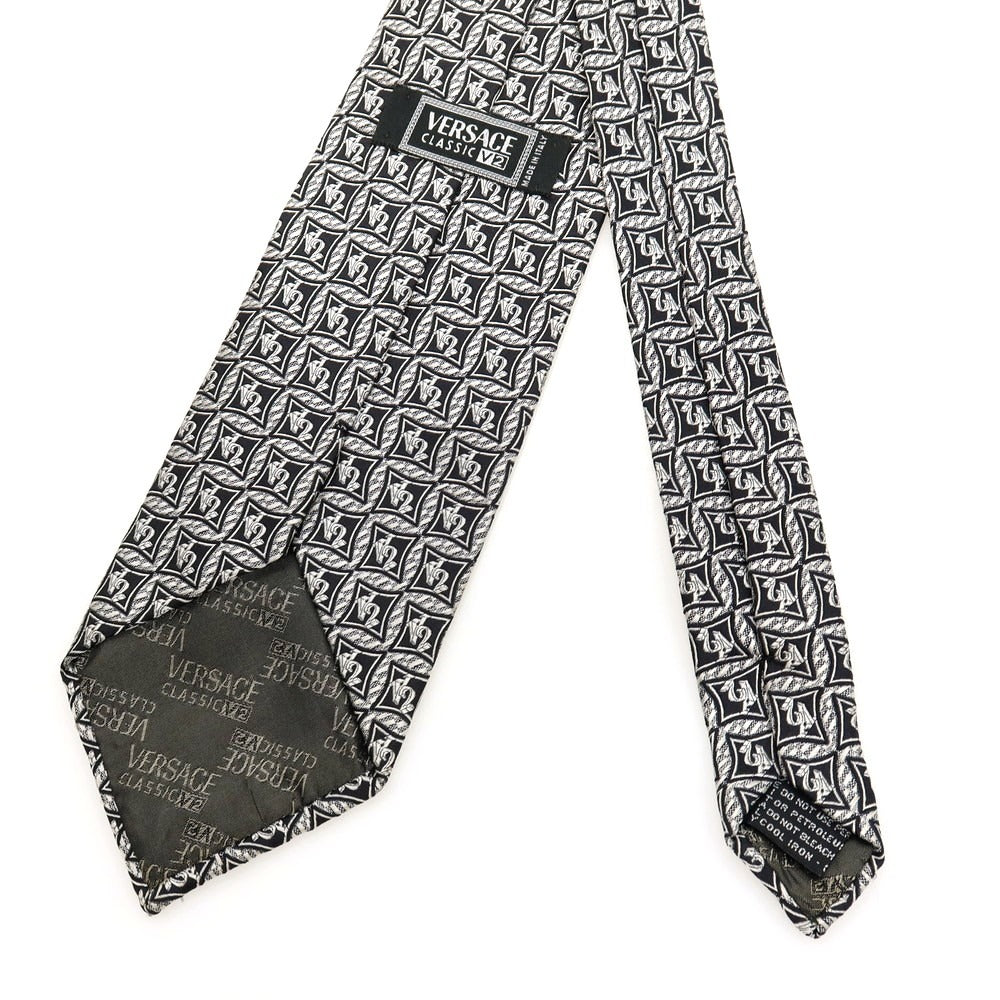 【中古】ヴェルサーチ クラシック Versace Classic シルク ジャカード V2ロゴ ネクタイ グレー系【 状態ランクB 】【 メンズ 】