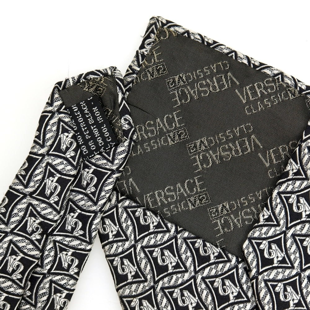 【中古】ヴェルサーチ クラシック Versace Classic シルク ジャカード V2ロゴ ネクタイ グレー系【 状態ランクB 】【 メンズ 】