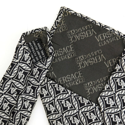 【中古】ヴェルサーチ クラシック Versace Classic シルク ジャカード V2ロゴ ネクタイ グレー系【 状態ランクB 】【 メンズ 】