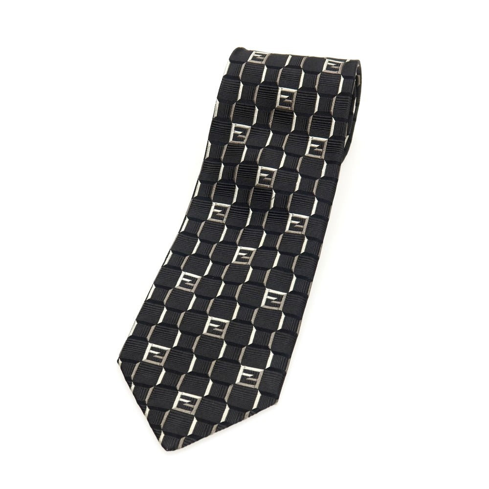 【中古】フェンディ FENDI シルク ジャカード FFロゴ ネクタイ ブラック【 状態ランクC 】【 メンズ 】
