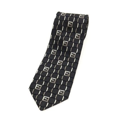 【中古】フェンディ FENDI シルク ジャカード FFロゴ ネクタイ ブラック【 状態ランクC 】【 メンズ 】