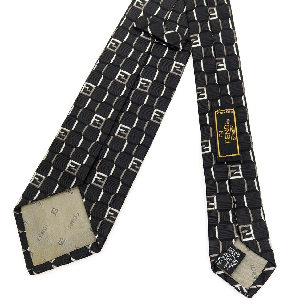 【中古】フェンディ FENDI シルク ジャカード FFロゴ ネクタイ ブラック【 状態ランクC 】【 メンズ 】