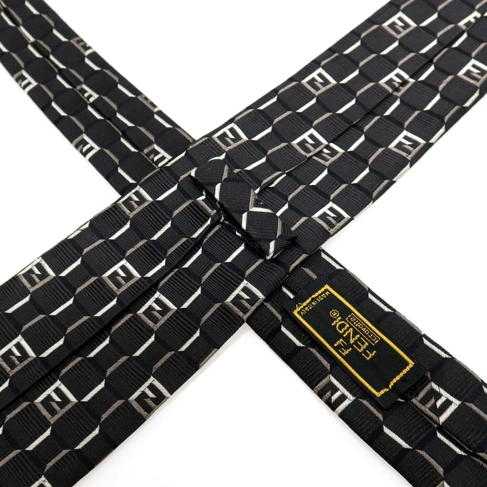 【中古】フェンディ FENDI シルク ジャカード FFロゴ ネクタイ ブラック【 状態ランクC 】【 メンズ 】