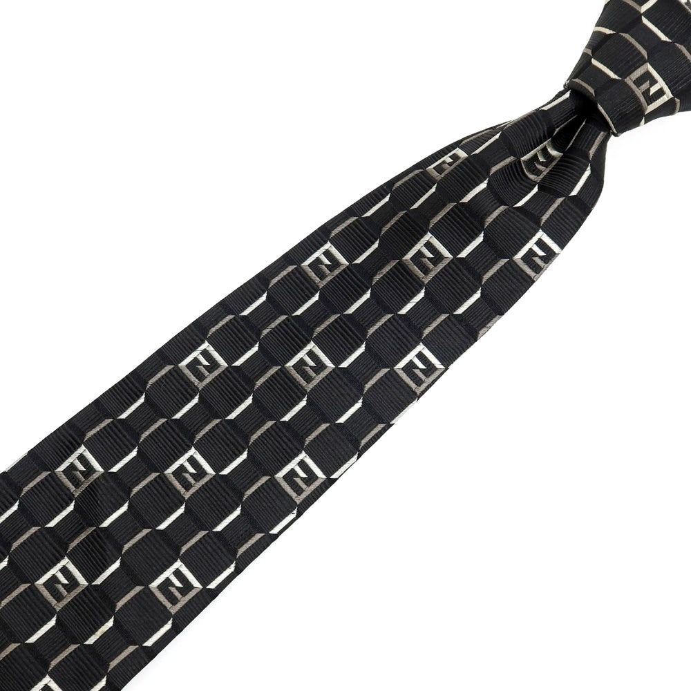 【中古】フェンディ FENDI シルク ジャカード FFロゴ ネクタイ ブラック【 状態ランクC 】【 メンズ 】