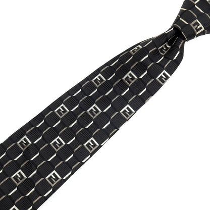 【中古】フェンディ FENDI シルク ジャカード FFロゴ ネクタイ ブラック【 状態ランクC 】【 メンズ 】