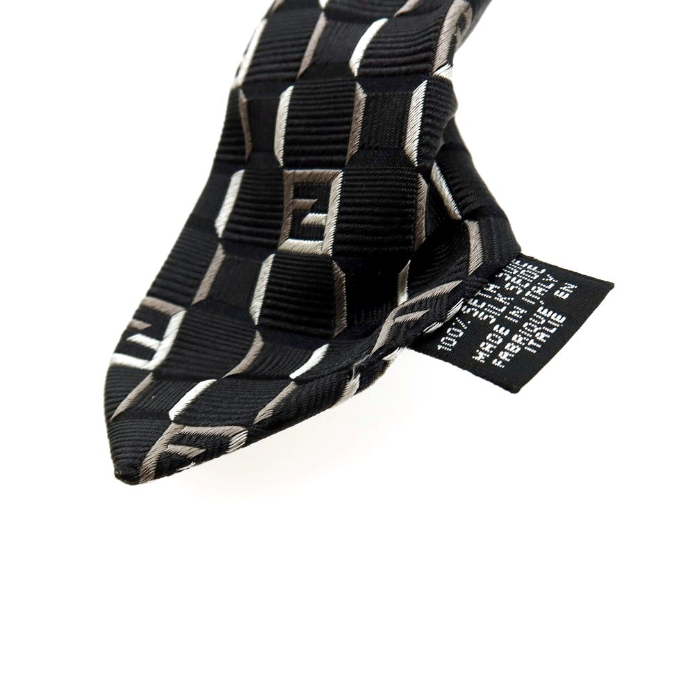 【中古】フェンディ FENDI シルク ジャカード FFロゴ ネクタイ ブラック【 状態ランクC 】【 メンズ 】