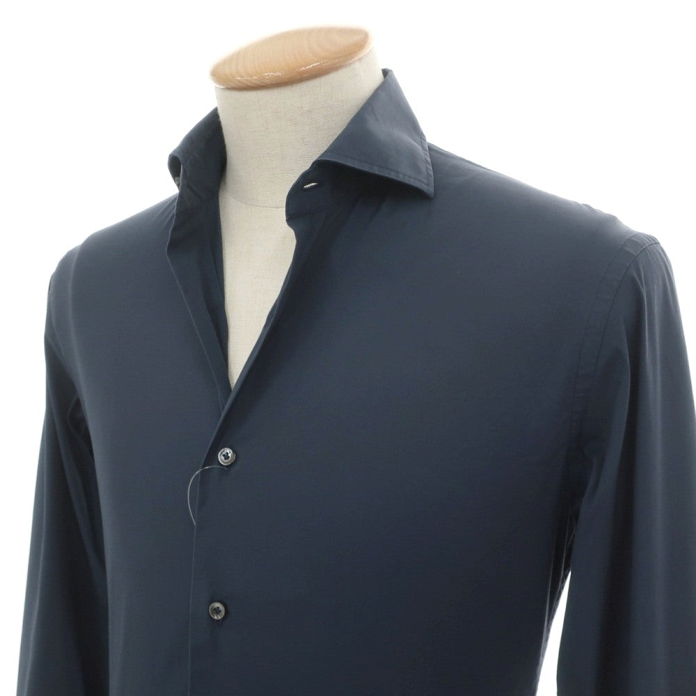 【中古】ケイケイシャツ K-K shirt ストレッチ コットンナイロン ワイドカラー カジュアルシャツ ネイビー【サイズ36】【 状態ランクC 】【 メンズ 】