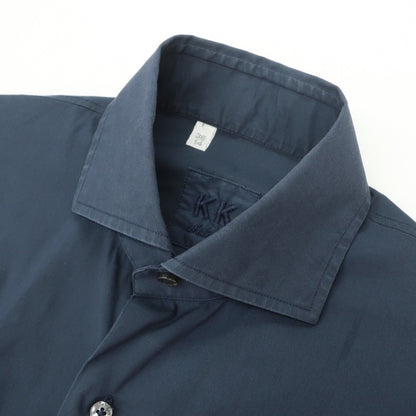 【中古】ケイケイシャツ K-K shirt ストレッチ コットンナイロン ワイドカラー カジュアルシャツ ネイビー【サイズ36】【 状態ランクC 】【 メンズ 】