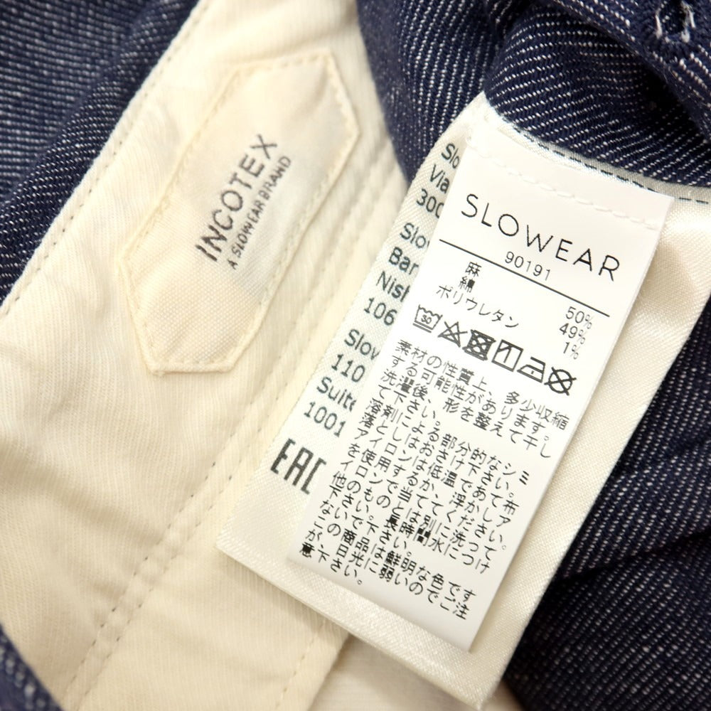 【中古】インコテックス INCOTEX ストレッチ リネンコットン カジュアルスラックスパンツ ネイビー【サイズ42】【 状態ランクB 】【 メンズ 】