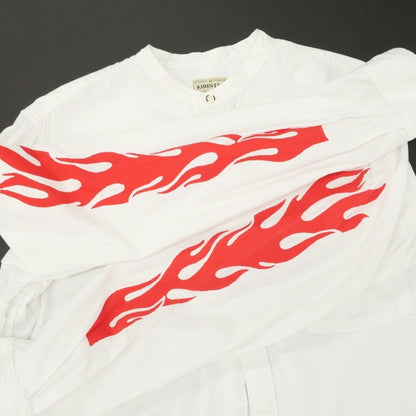 【中古】キャピタル KAPITAL コットン フレイム柄 ファイヤープリント バンドカラー カジュアルシャツ ホワイト【サイズ2】【 状態ランクB 】【 メンズ 】