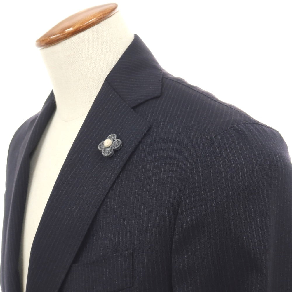 【中古】ラルディーニ LARDINI ウール ストライプ 3つボタンスーツ ネイビーxグレー【サイズ46】【 状態ランクC 】【 メンズ 】