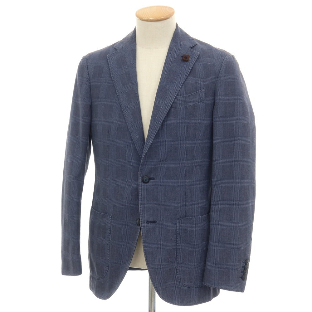 【中古】ラルディーニ LARDINI コットンシルクナイロン グレンチェック 3B カジュアルジャケット ブルーxブラック【サイズ44】【 状態ランクB 】【 メンズ 】