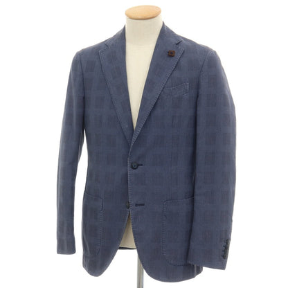 【中古】ラルディーニ LARDINI コットンシルクナイロン グレンチェック 3B カジュアルジャケット ブルーxブラック【サイズ44】【 状態ランクB 】【 メンズ 】