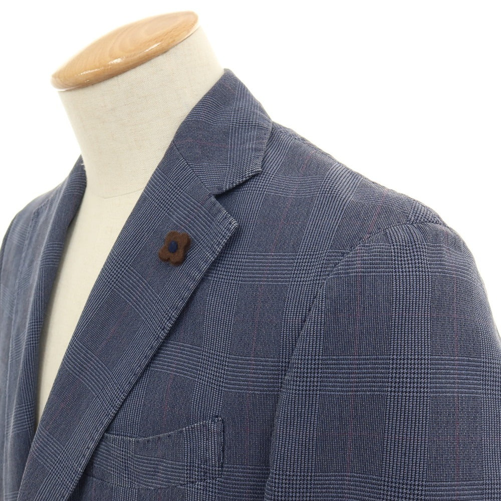【中古】ラルディーニ LARDINI コットンシルクナイロン グレンチェック 3B カジュアルジャケット ブルーxブラック【サイズ44】【 状態ランクB 】【 メンズ 】
