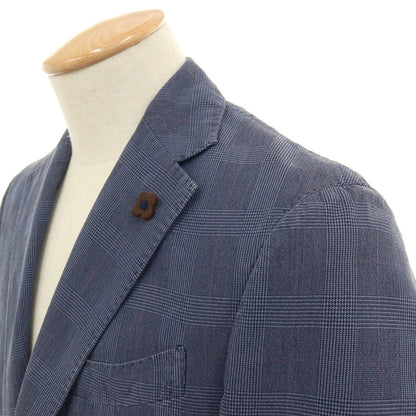 【中古】ラルディーニ LARDINI コットンシルクナイロン グレンチェック 3B カジュアルジャケット ブルーxブラック【サイズ44】【 状態ランクB 】【 メンズ 】