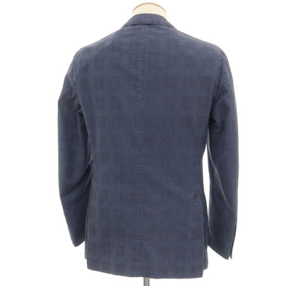 【中古】ラルディーニ LARDINI コットンシルクナイロン グレンチェック 3B カジュアルジャケット ブルーxブラック【サイズ44】【 状態ランクB 】【 メンズ 】