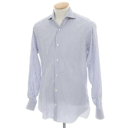 【中古】バルバ BARBA コットン ワイドカラー ストライプ ドレスシャツ ライトネイビーxホワイト【サイズ38】【 状態ランクB 】【 メンズ 】