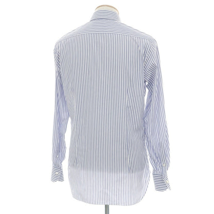 【中古】バルバ BARBA コットン ワイドカラー ストライプ ドレスシャツ ライトネイビーxホワイト【サイズ38】【 状態ランクB 】【 メンズ 】