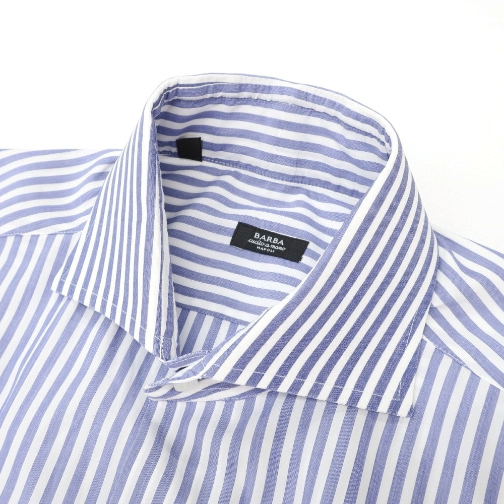 【中古】バルバ BARBA コットン ワイドカラー ストライプ ドレスシャツ ライトネイビーxホワイト【サイズ38】【 状態ランクB 】【 メンズ 】