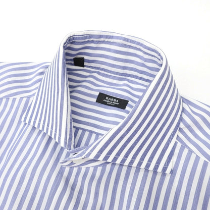 【中古】バルバ BARBA コットン ワイドカラー ストライプ ドレスシャツ ライトネイビーxホワイト【サイズ38】【 状態ランクB 】【 メンズ 】