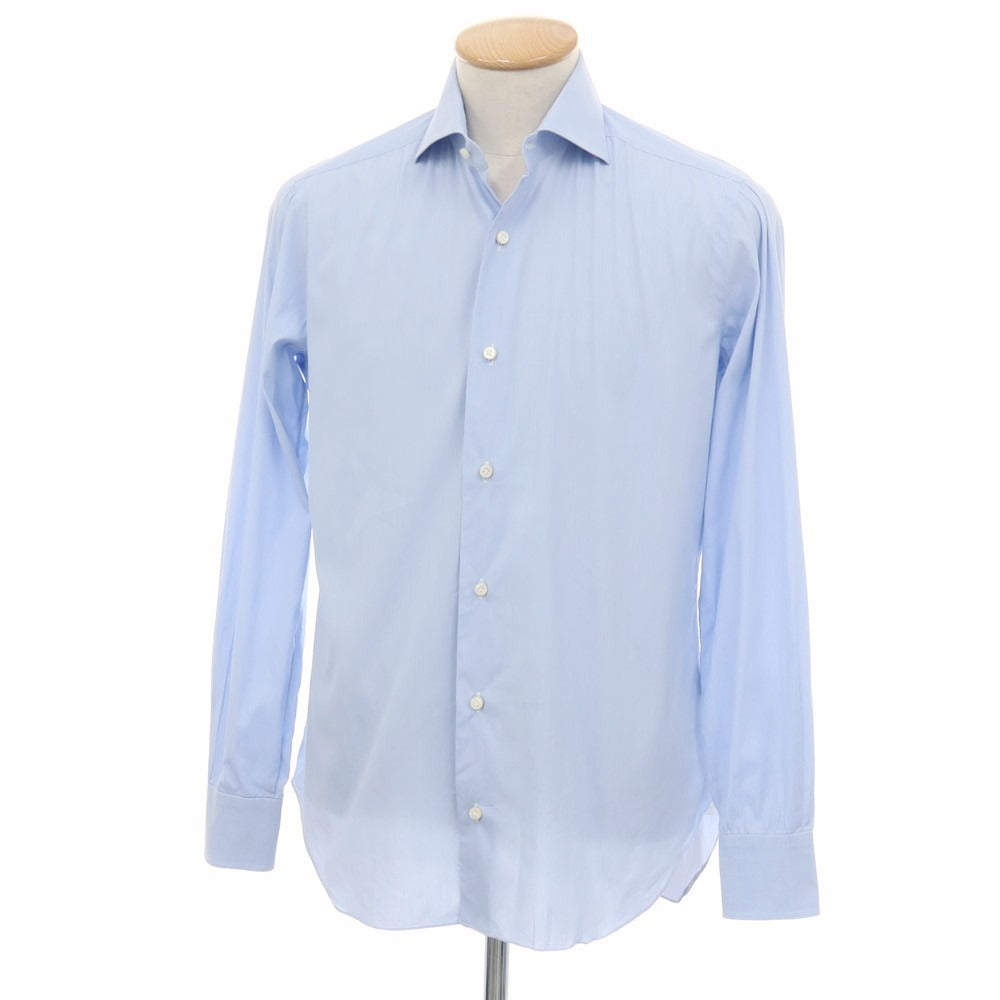 【中古】バルバ BARBA ストレッチ コットンナイロン ストライプ ワイドカラー ドレスシャツ ライトブルーxホワイト【サイズ38】【 状態ランクC 】【 メンズ 】
